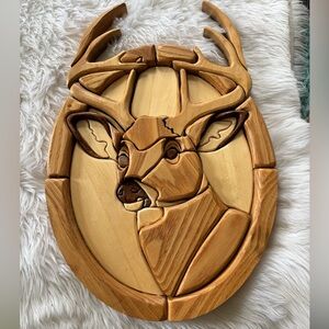 Brown Wooden Deer Art Wall Decor